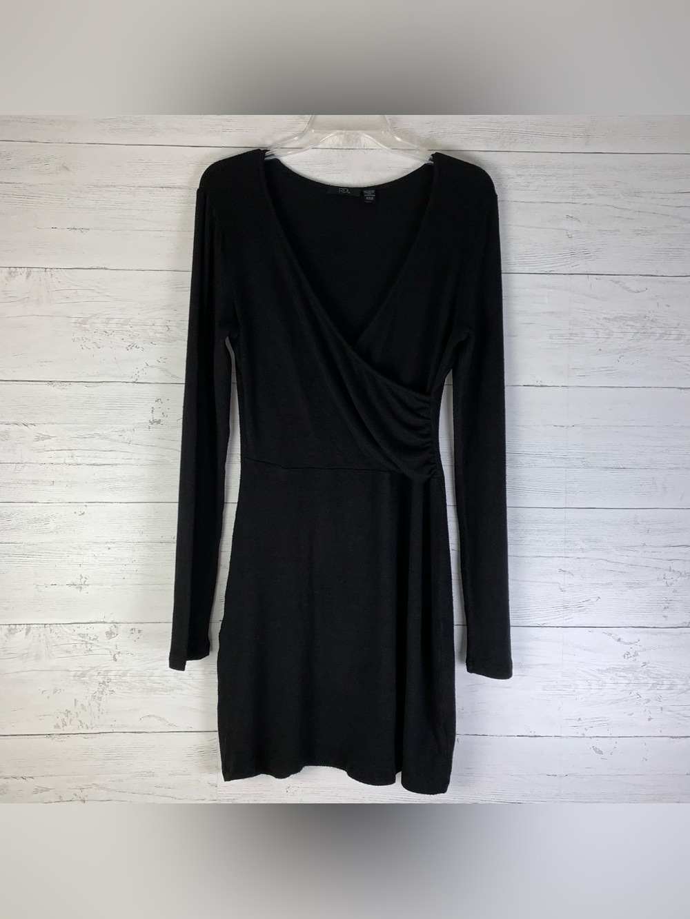 RDI black faux wrap knit sweater dress size M